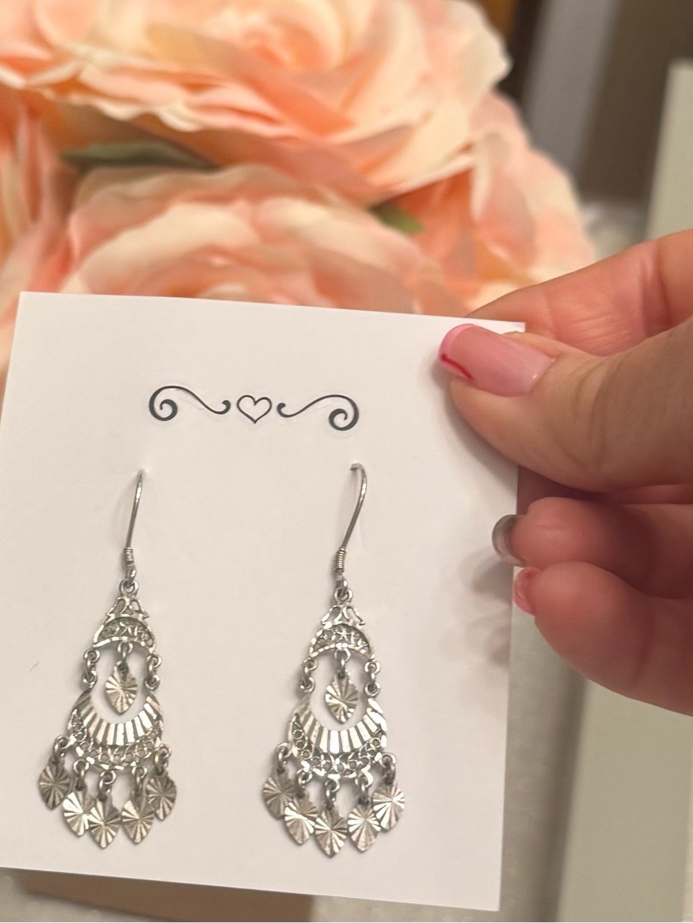 Genuine Sterling Silver Filigree Chandelier Tear Drop Pierced Earrings